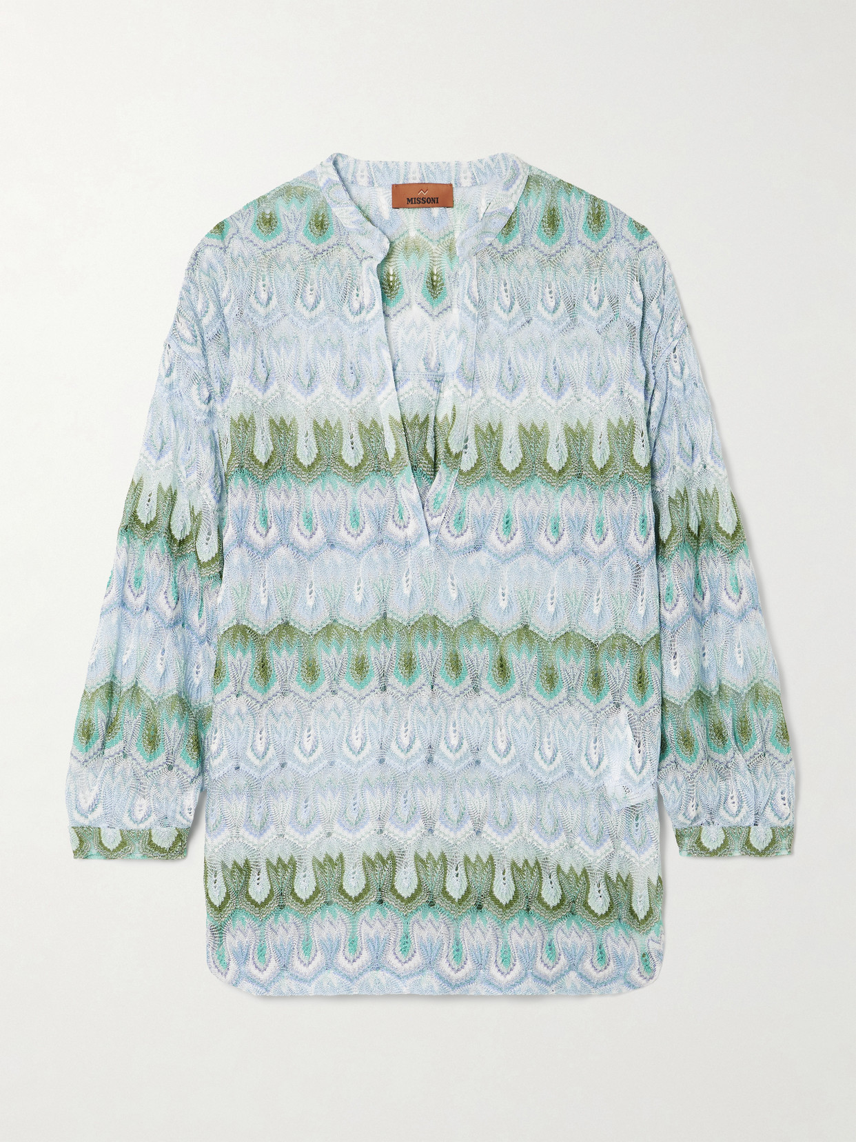 Missoni Corean Striped Metallic Crochet-knit Blouse In Blue