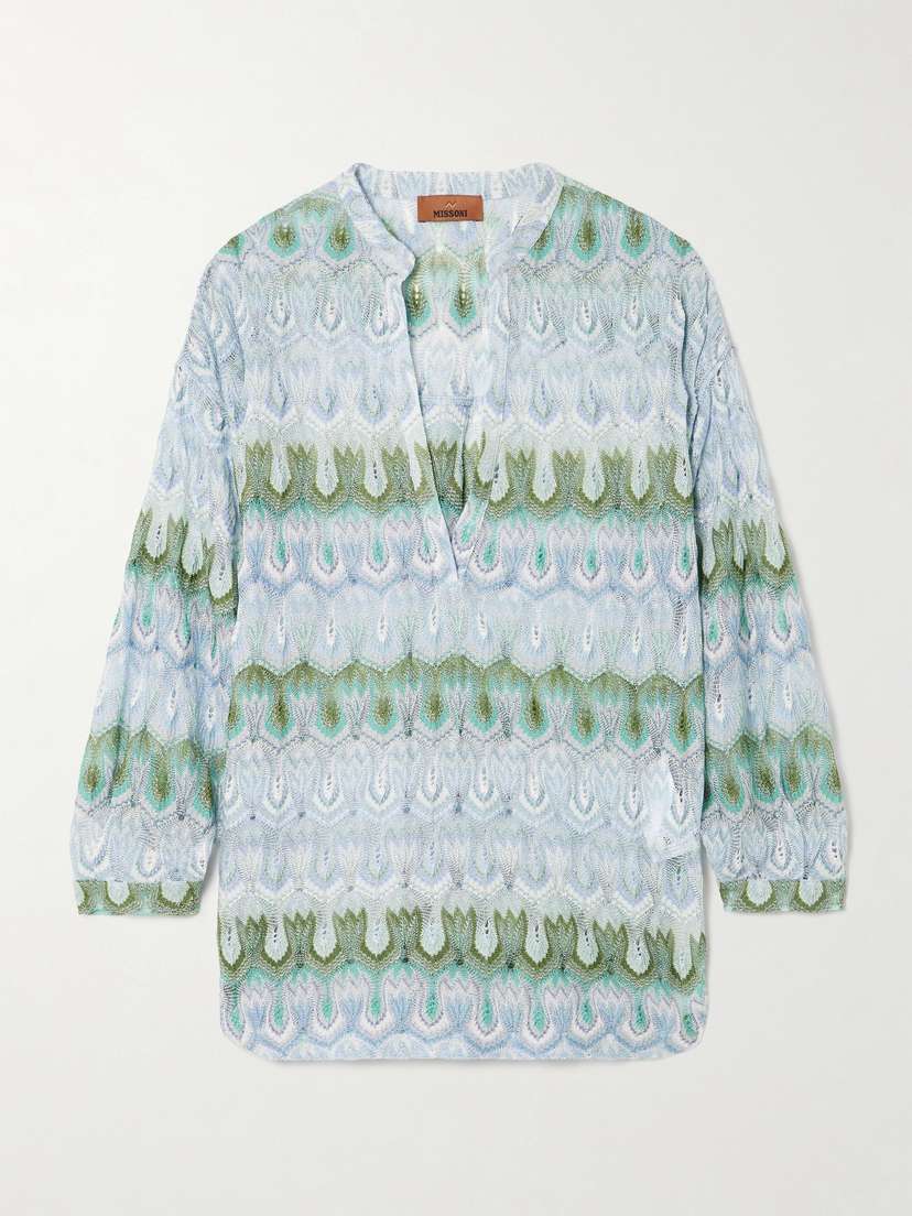 Missoni Corean Striped Metallic Crochet-knit Blouse