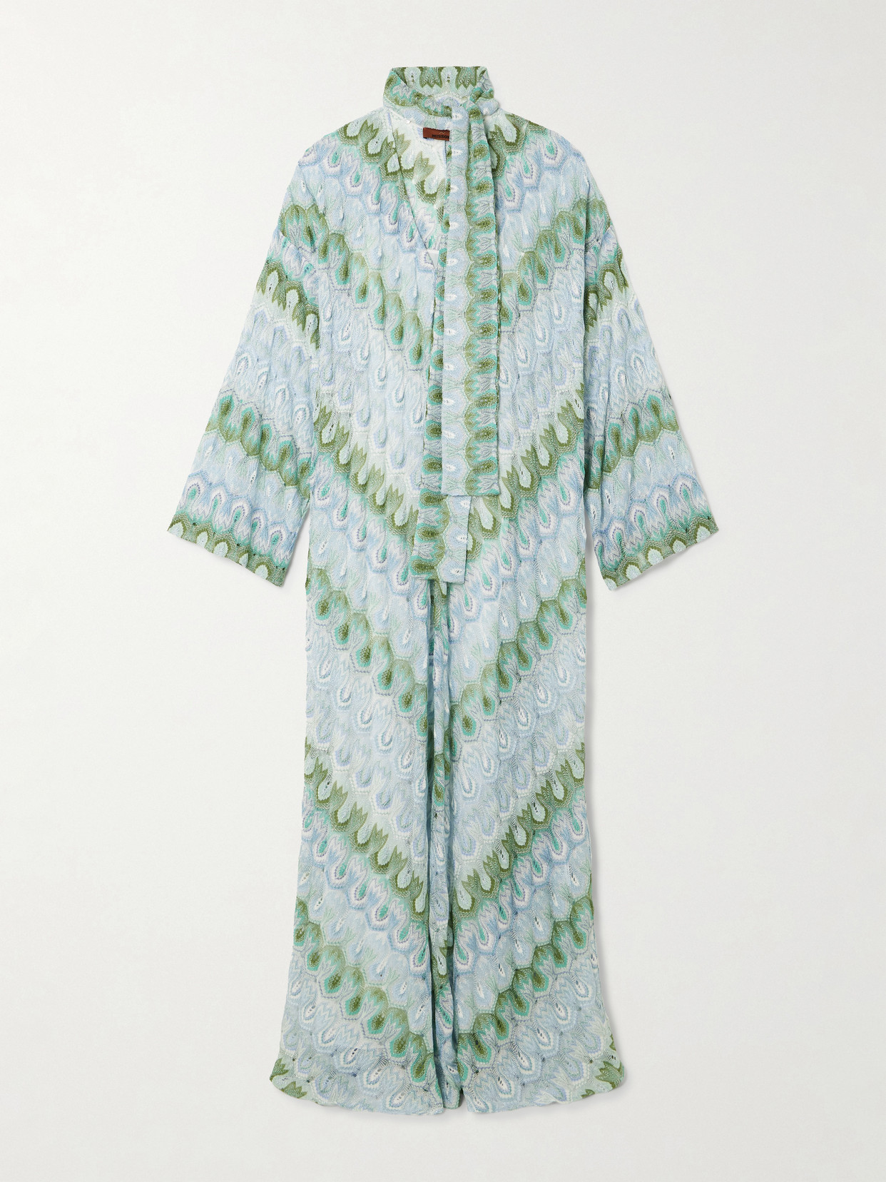Missoni Tie-detailed Striped Metallic Crochet-knit Maxi Dress In Blue