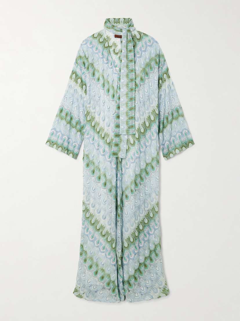 Missoni Tie-detailed Striped Metallic Crochet-knit Maxi Dress