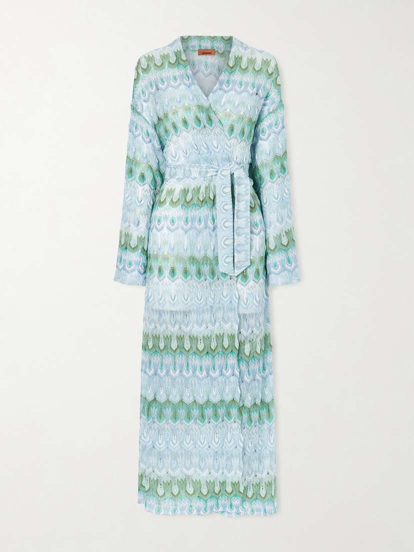 Missoni Belted Metallic Crochet-knit Kaftan