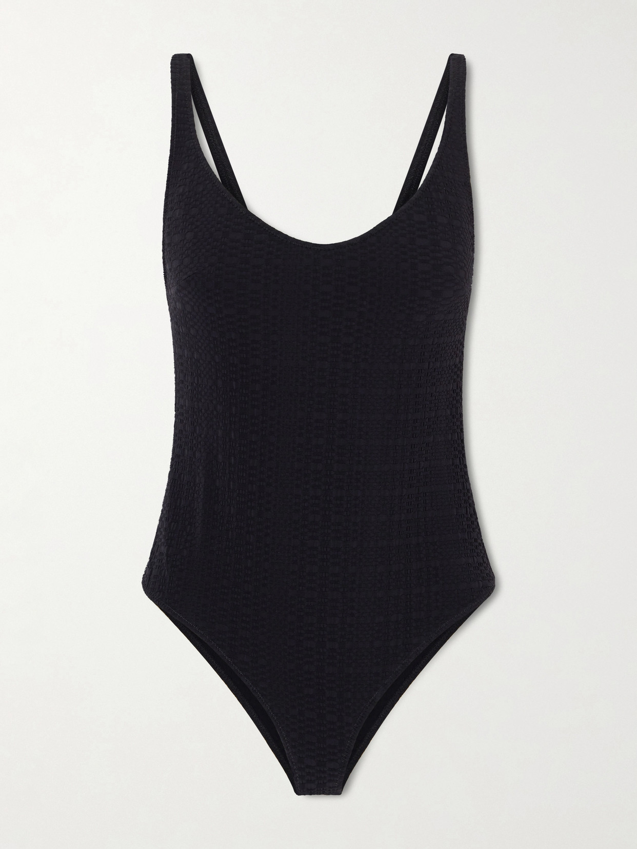 Lisa Marie Fernandez Marilyn Stretch-seersucker Swimsuit In Black