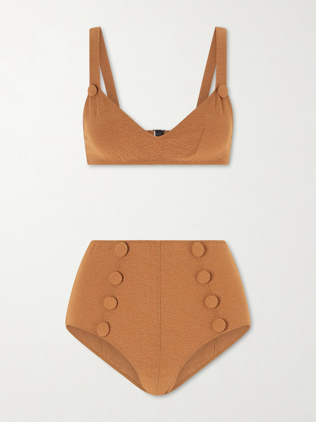 Lisa Marie Fernandez Magdalena Button-embellished Bikini In Brown