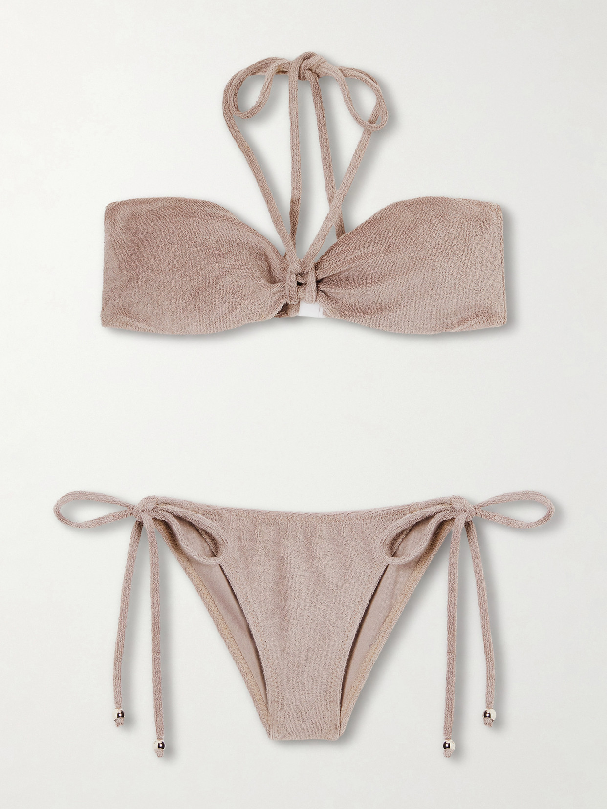 Lisa Marie Fernandez Cotton-blend Terry Bandeau Bikini In Neutral