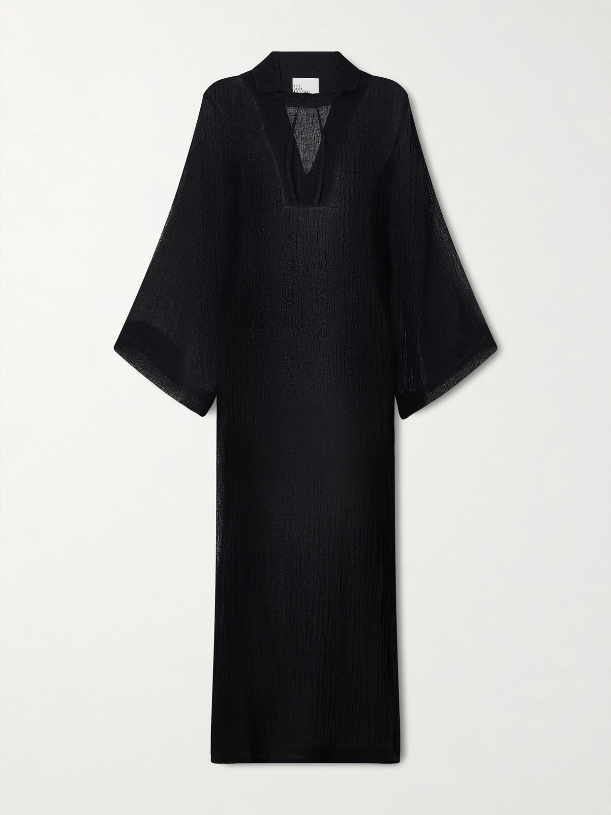 Lisa Marie Fernandez Crinkled Linen-blend Gauze Kaftan In Black
