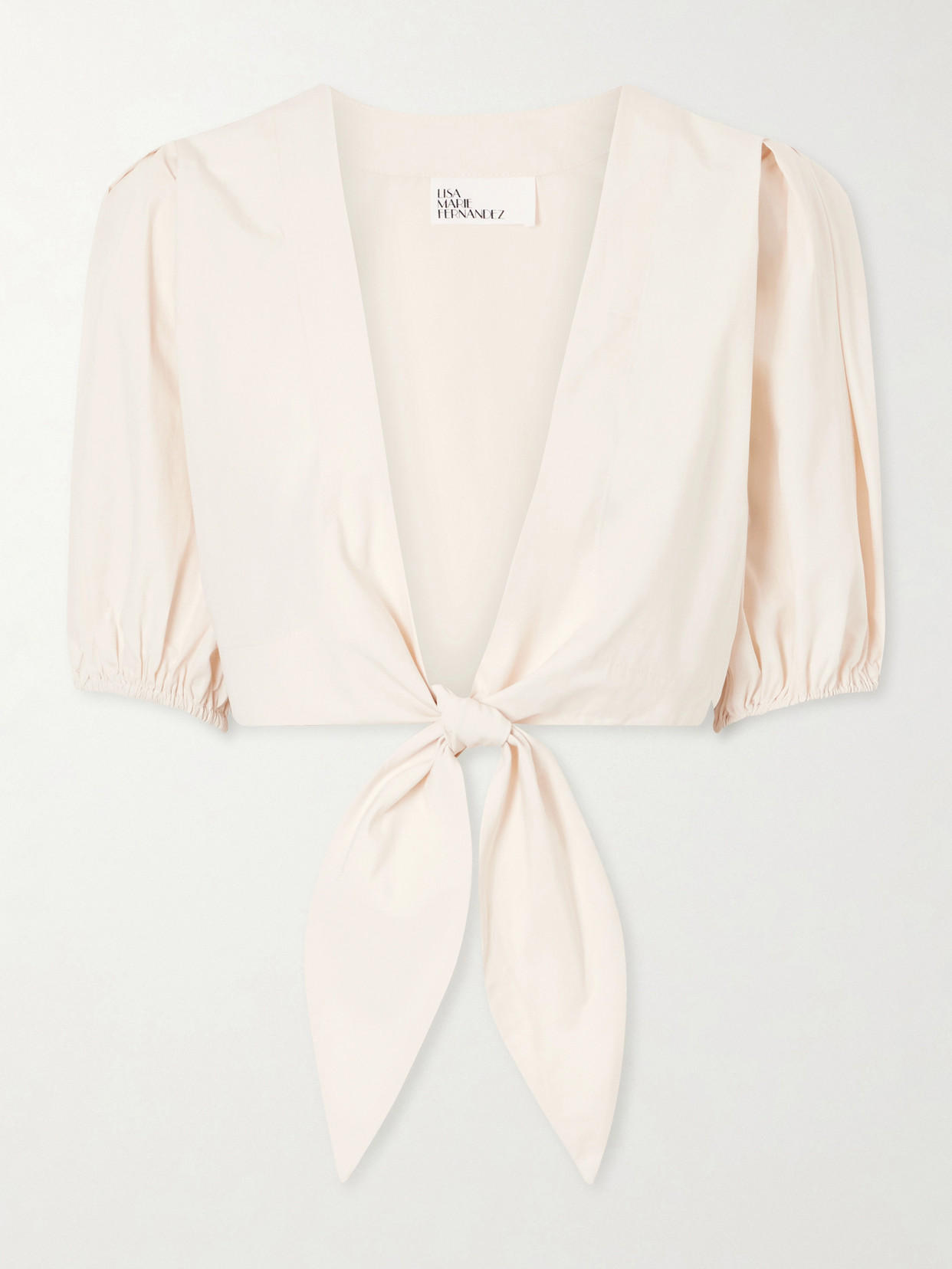 Pouf Cropped Cotton-Poplin Wrap Top