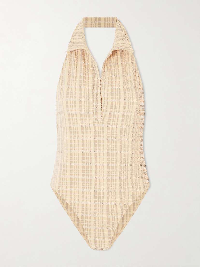 Lisa Marie Fernandez Checked Seersucker Halterneck Swimsuit