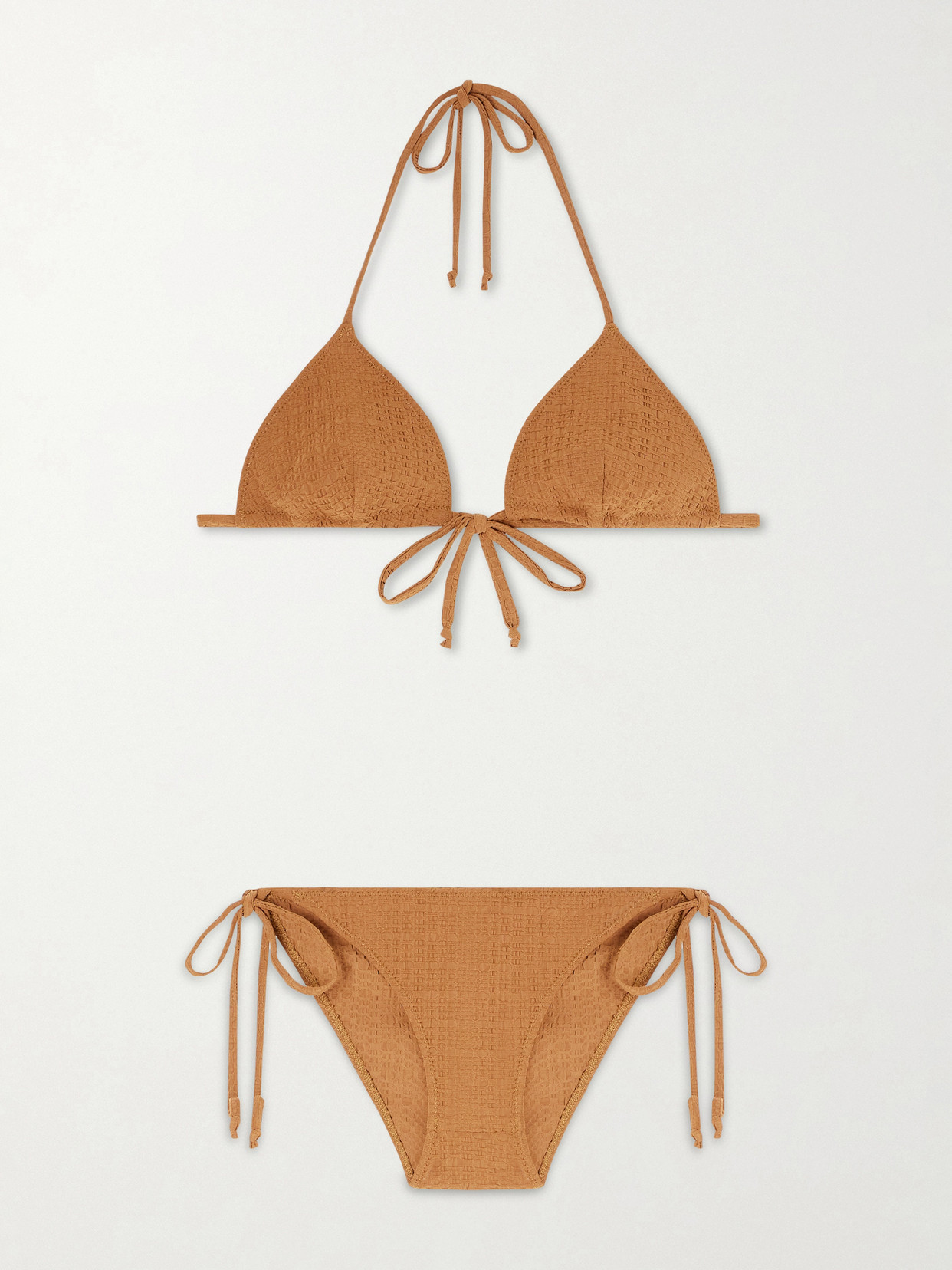 Lisa Marie Fernandez Seersucker Triangle Bikini In Brown