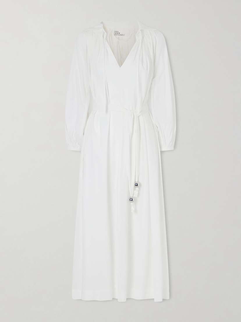 Lisa Marie Fernandez Poet Embellished Belted Cotton-voile Midi Dress