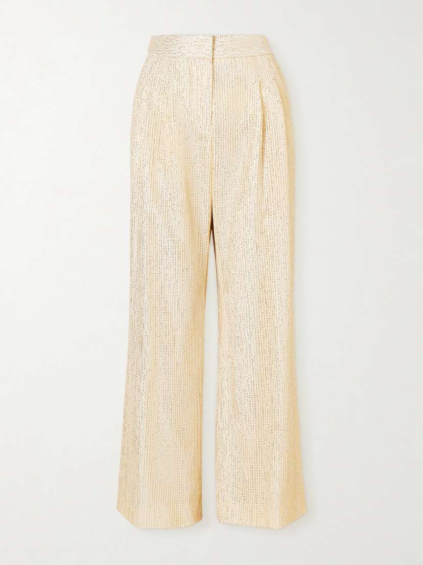 TWP Sequined Fishnet Wide-leg Pants