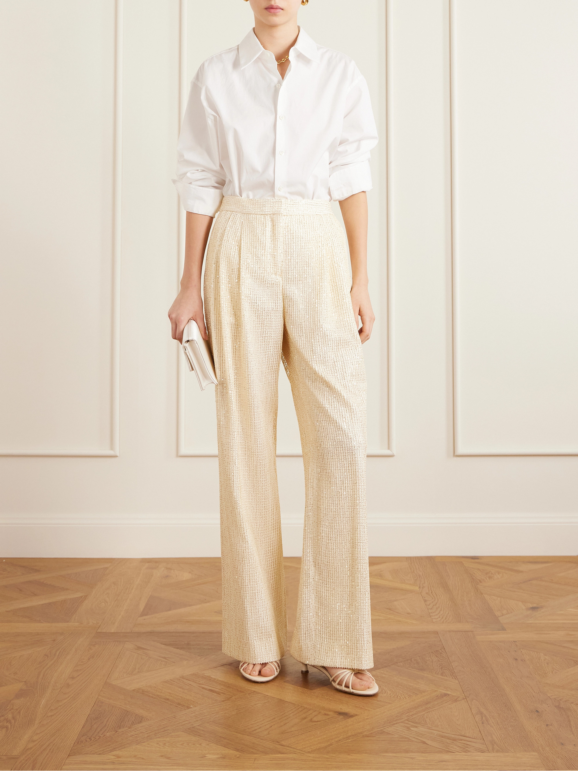 TWP Sequined fishnet wide-leg pants