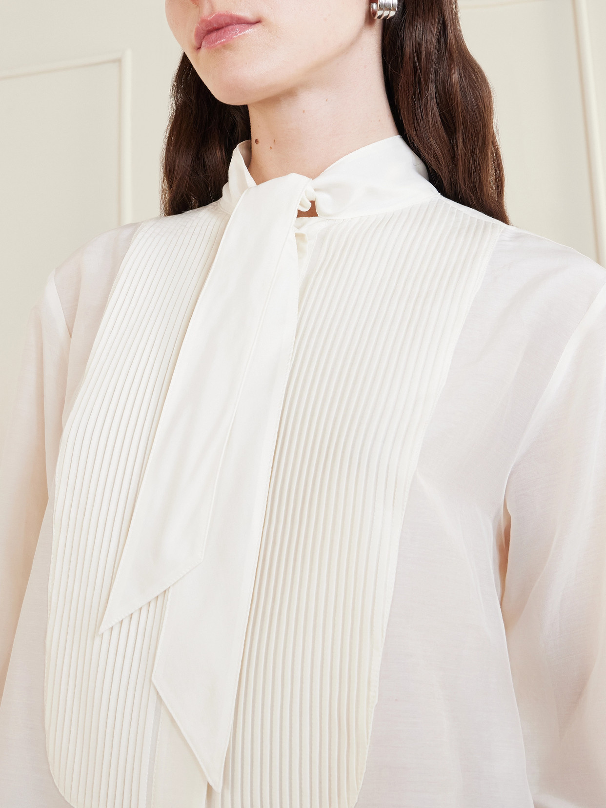 The Quiet Type Pussy-Bow Cotton And Silk-Blend Shirt