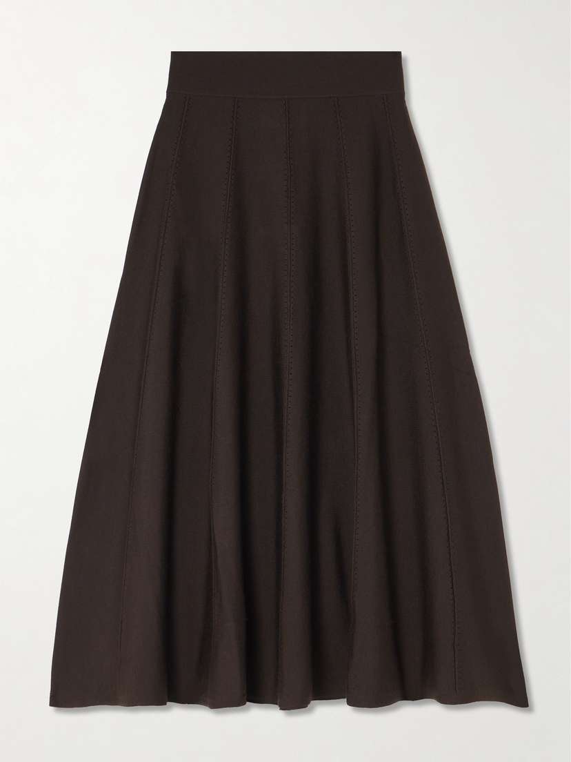TWP Willow Paneled Ribbed Wool-blend Midi Skirt
