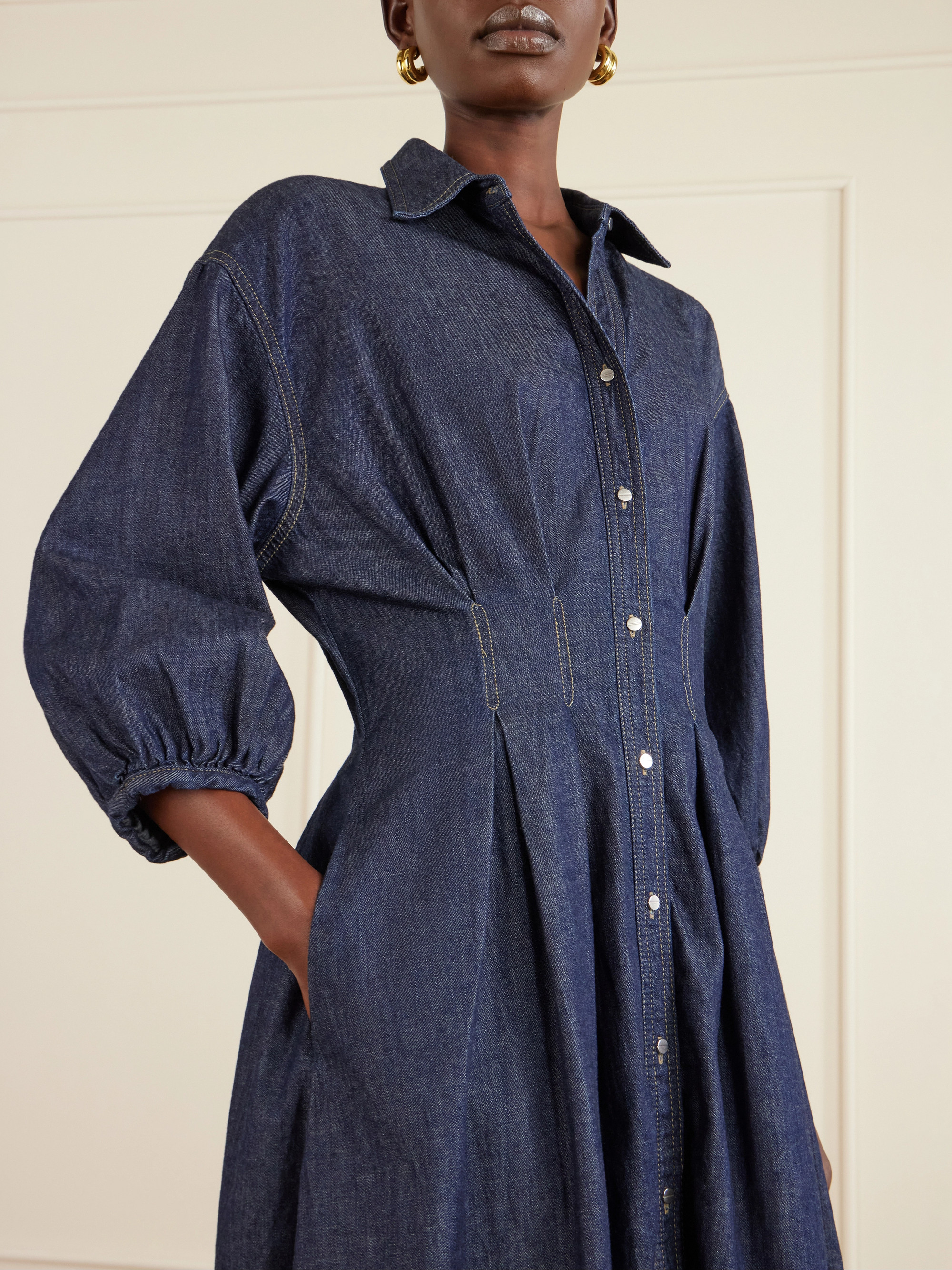 twp denim dress TWP - Mason pleated denim midi shirt dress