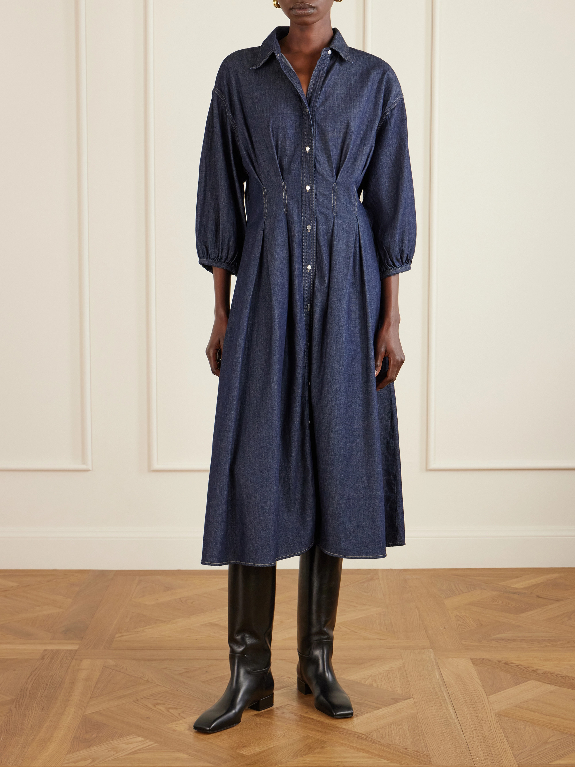 twp denim dress TWP - Mason pleated denim midi shirt dress