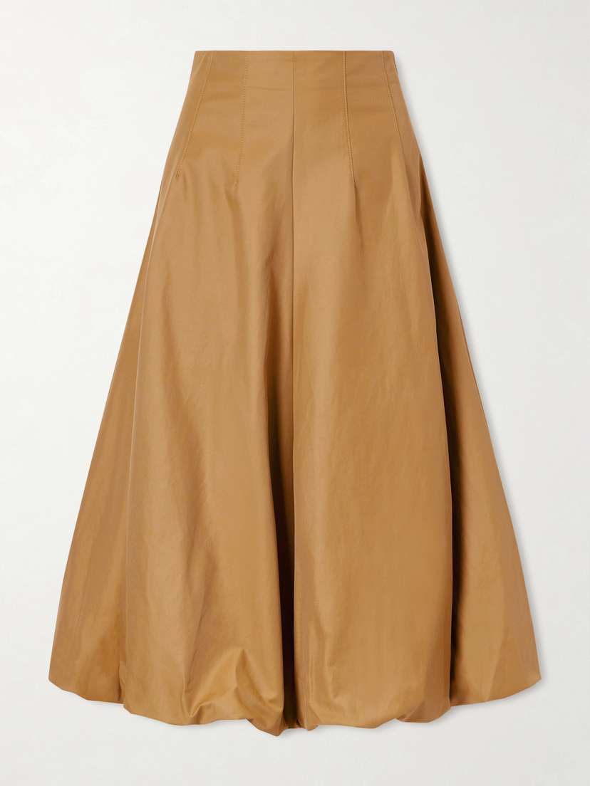 TWP Full Intentions Gathered Cotton-blend Canvas Midi Skirt