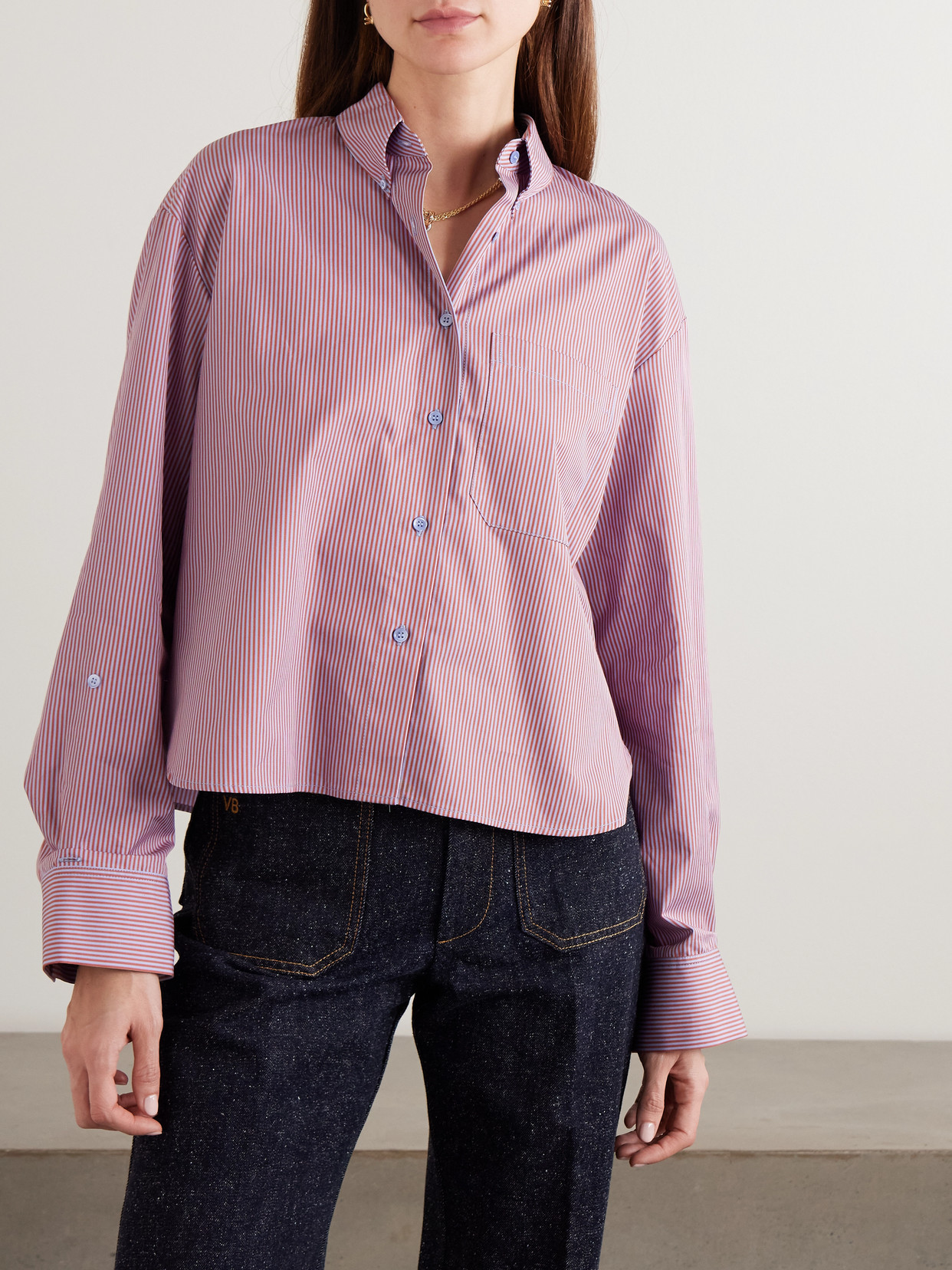 J. D. Cropped Striped Cotton-Poplin Shirt