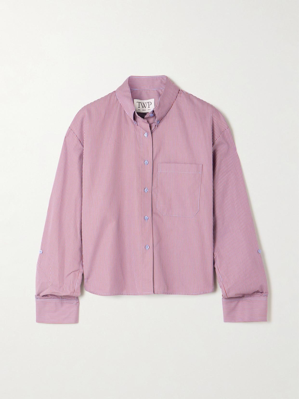 Twp J.d. Cropped Striped Cotton-poplin Shirt In Pink