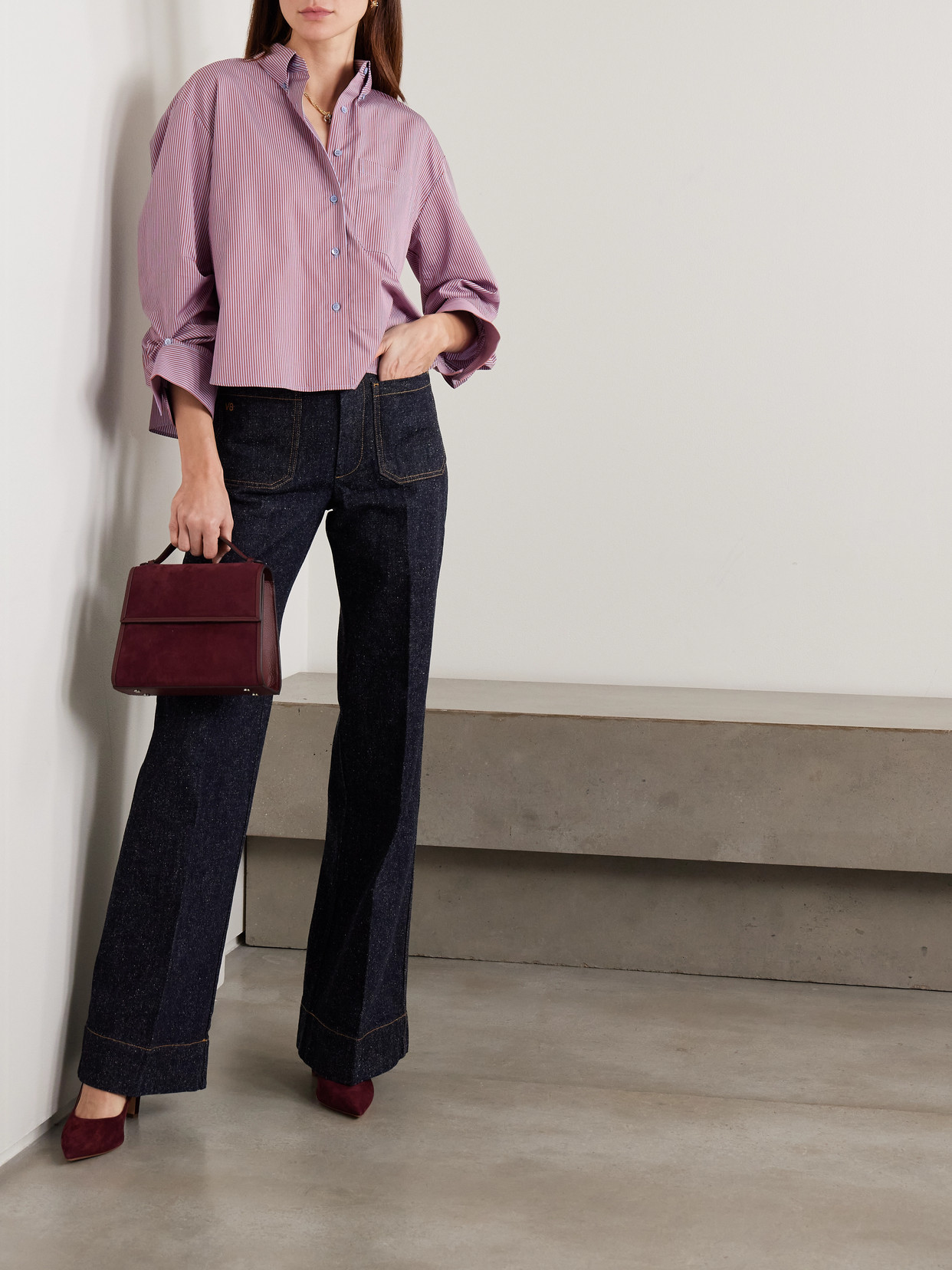 J. D. Cropped Striped Cotton-Poplin Shirt