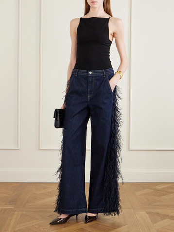 TWP Embellished cotton straight-leg pants