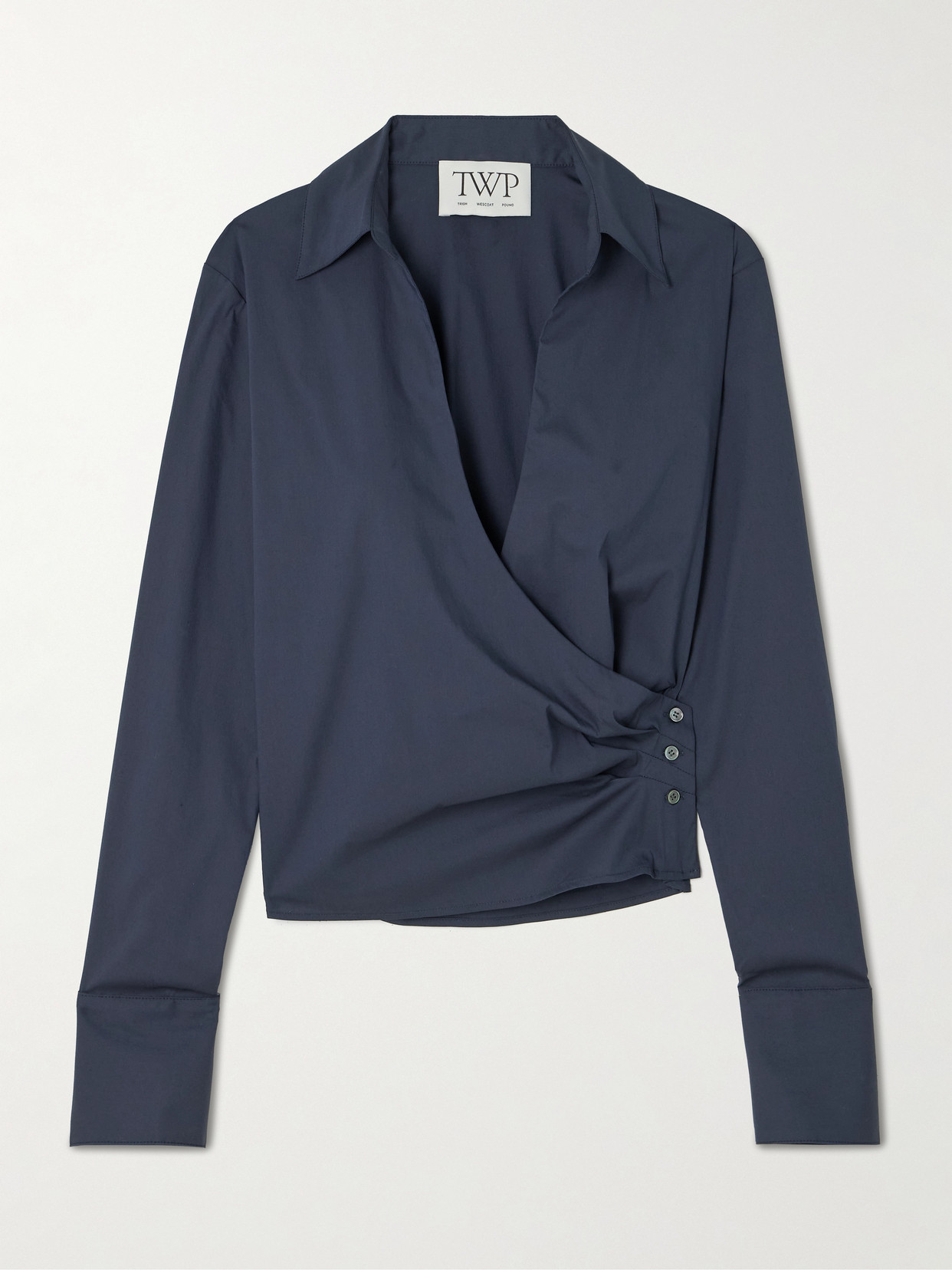 Twp All Wrapped Up Cropped Cotton-blend Poplin Wrap Shirt In Blue