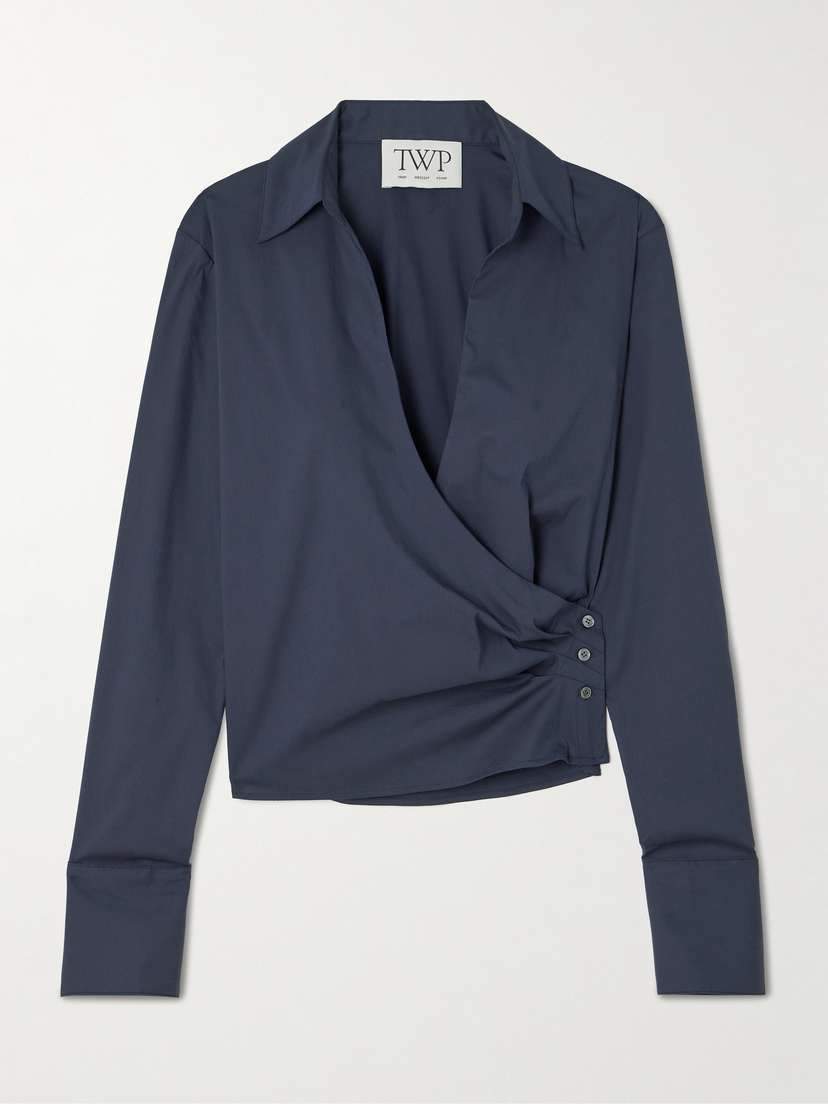 TWP All Wrapped Up Cropped Cotton-blend Poplin Wrap Shirt