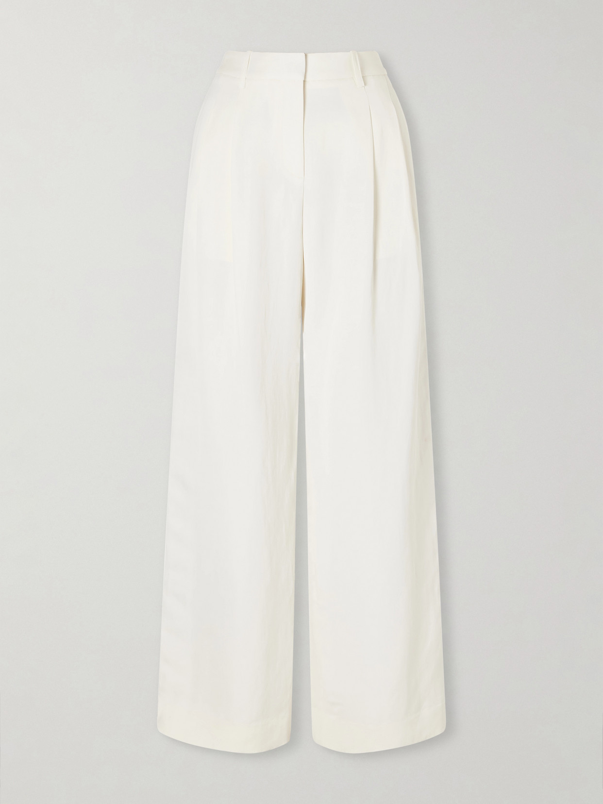 Twp Sulli Pleated Striped Coated Woven Wide-leg Pants In White
