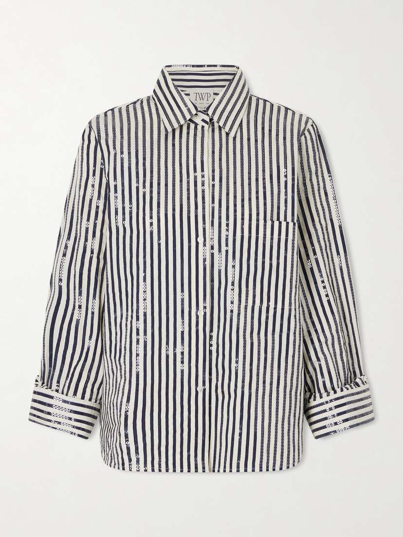 TWP Next Morning Sequined Striped Cotton-blend Poplin Shirt