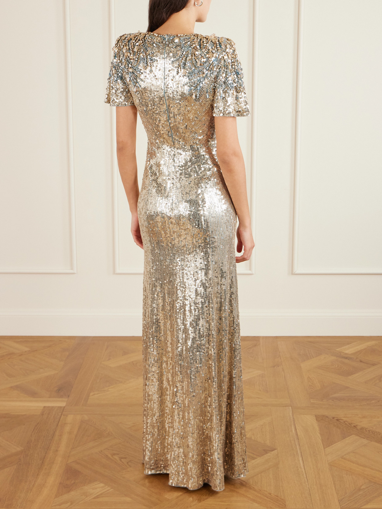 Jenny Packham Manon Embellished Mesh Gown In Blue