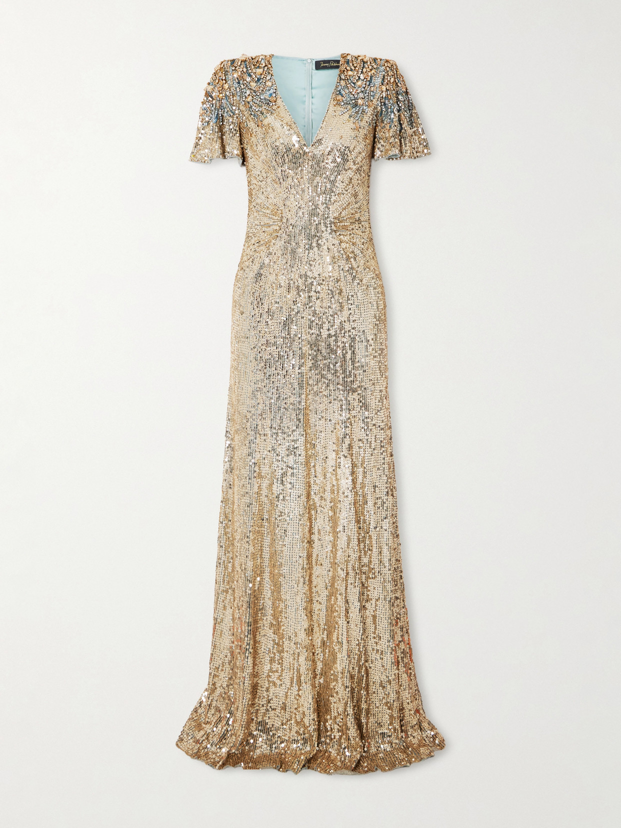 Jenny Packham Manon Embellished Mesh Gown In Blue