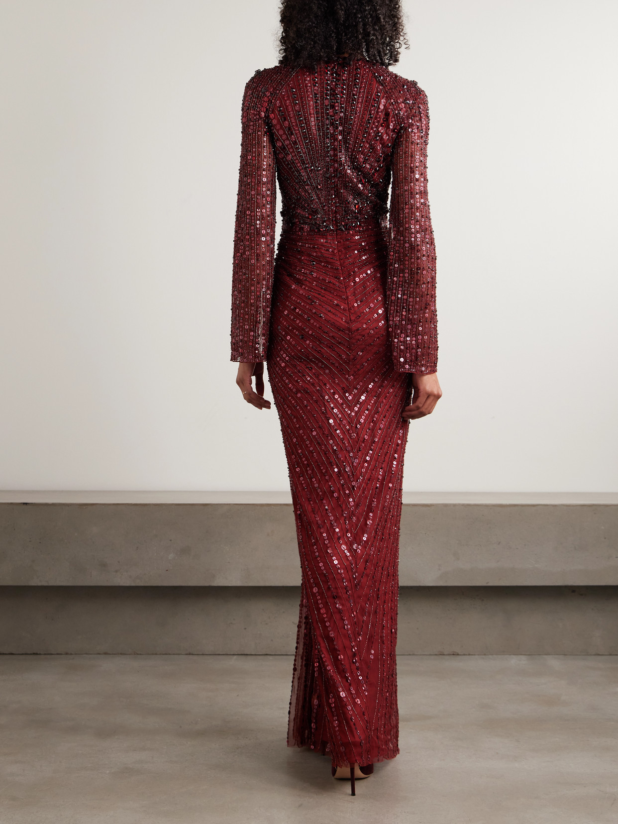 Jenny Packham Nina Gathered Embellished Tulle Gown In Burgundy