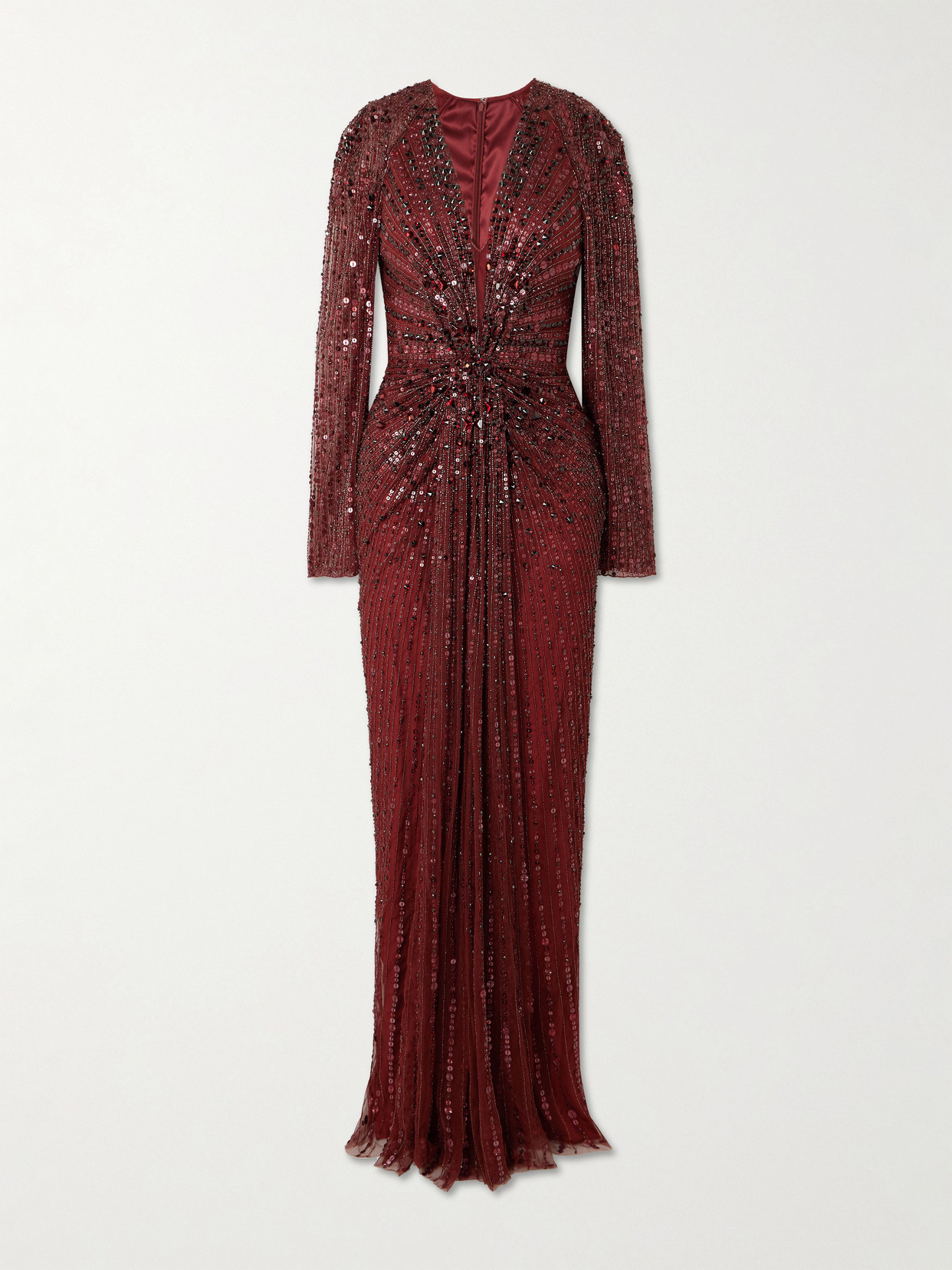Jenny Packham Nina Gathered Embellished Tulle Gown In Burgundy