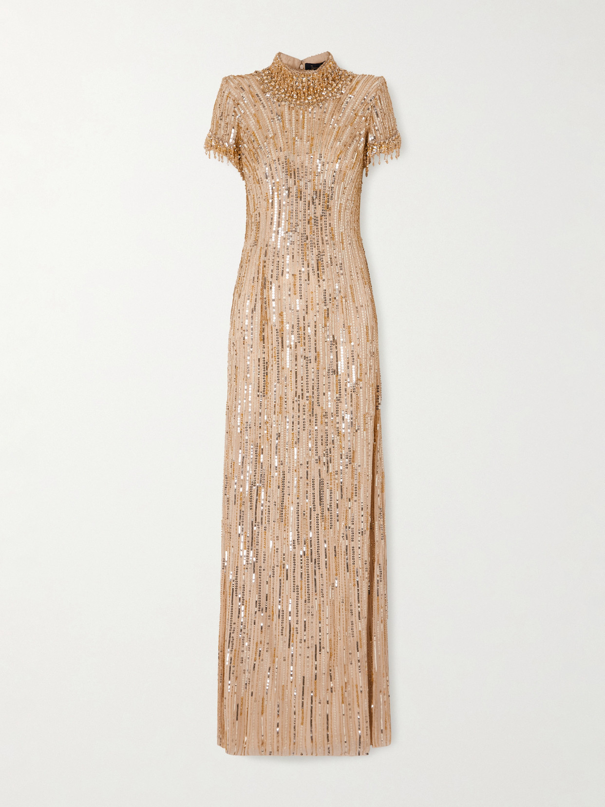 Jenny Packham Madeleine Crystal And Sequin-embellished Chiffon Gown In Gold