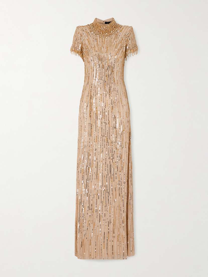 Jenny Packham Madeleine Crystal And Sequin-embellished Chiffon Gown
