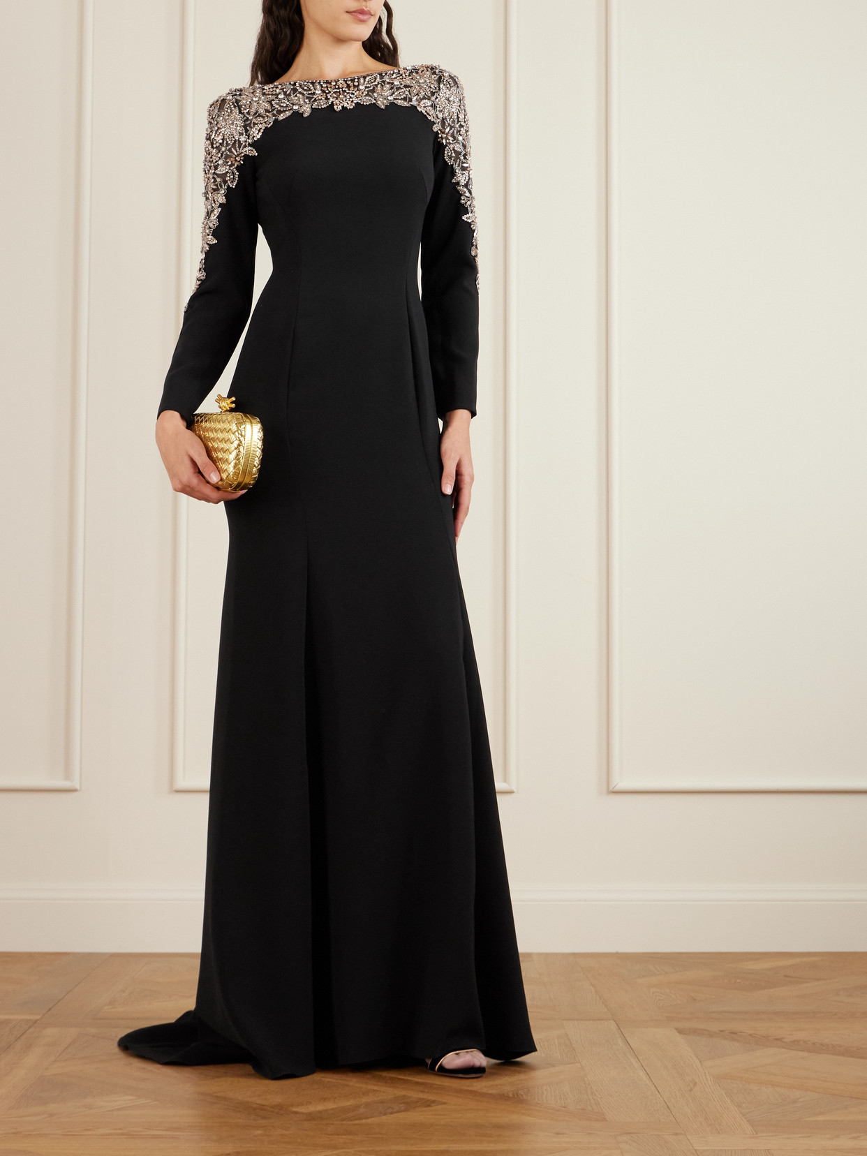Jenny Packham Embellished Jersey Gown In Black