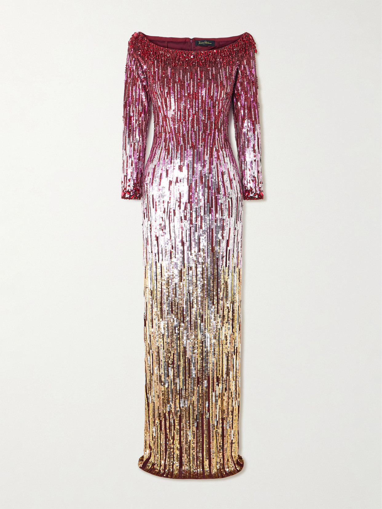 Jenny Packham Marine Off-the-shoulder Dégradé Embellished Tulle Gown In Multi