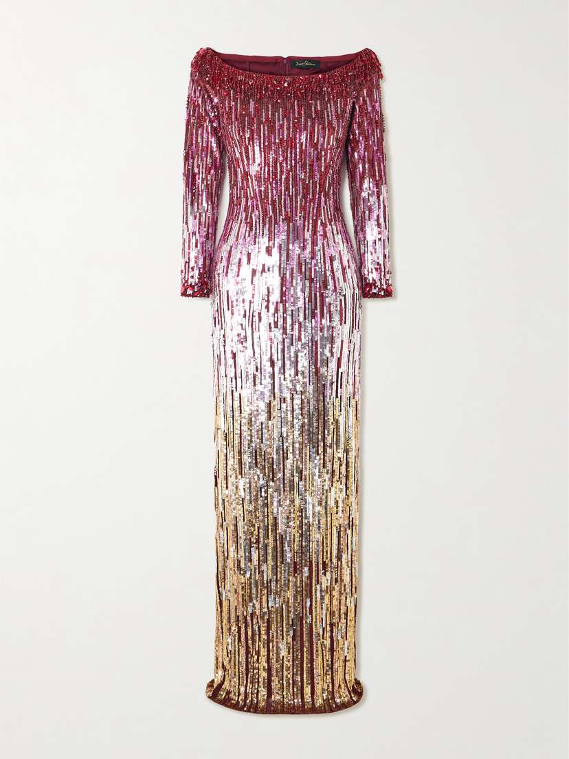 Jenny Packham Marine Off-the-shoulder Dégradé Embellished Tulle Gown