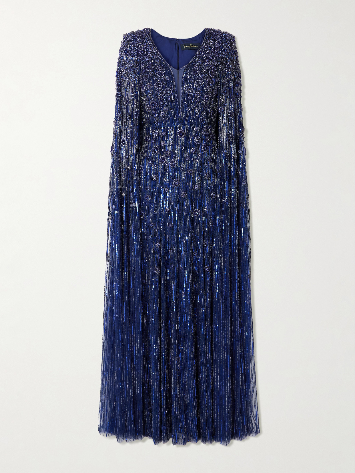 Jenny Packham Sweet Silva Cape-effect Embellished Tulle Gown In Blue