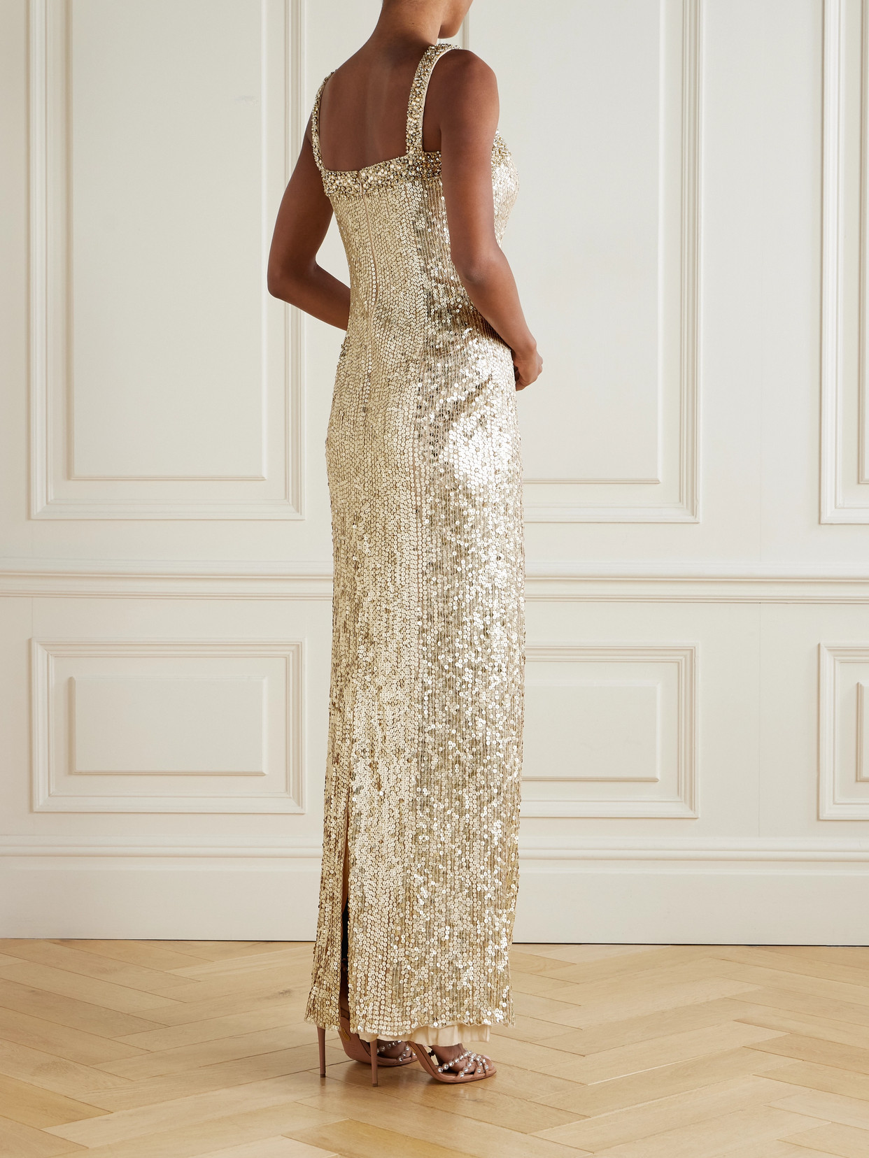 Jenny Packham Lettie Crystal-embellished Sequined Tulle Gown In Silver