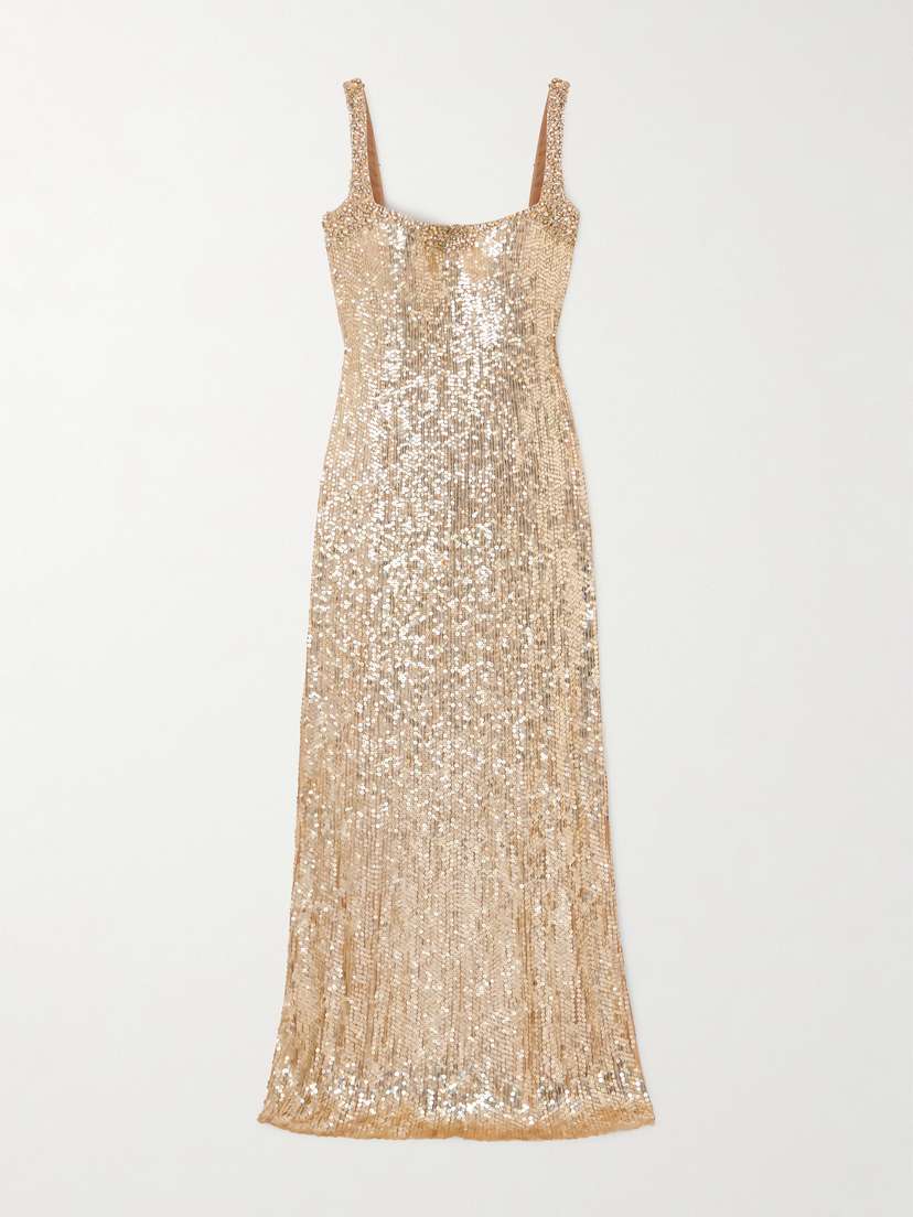 Jenny Packham Lettie Crystal-embellished Sequined Tulle Gown