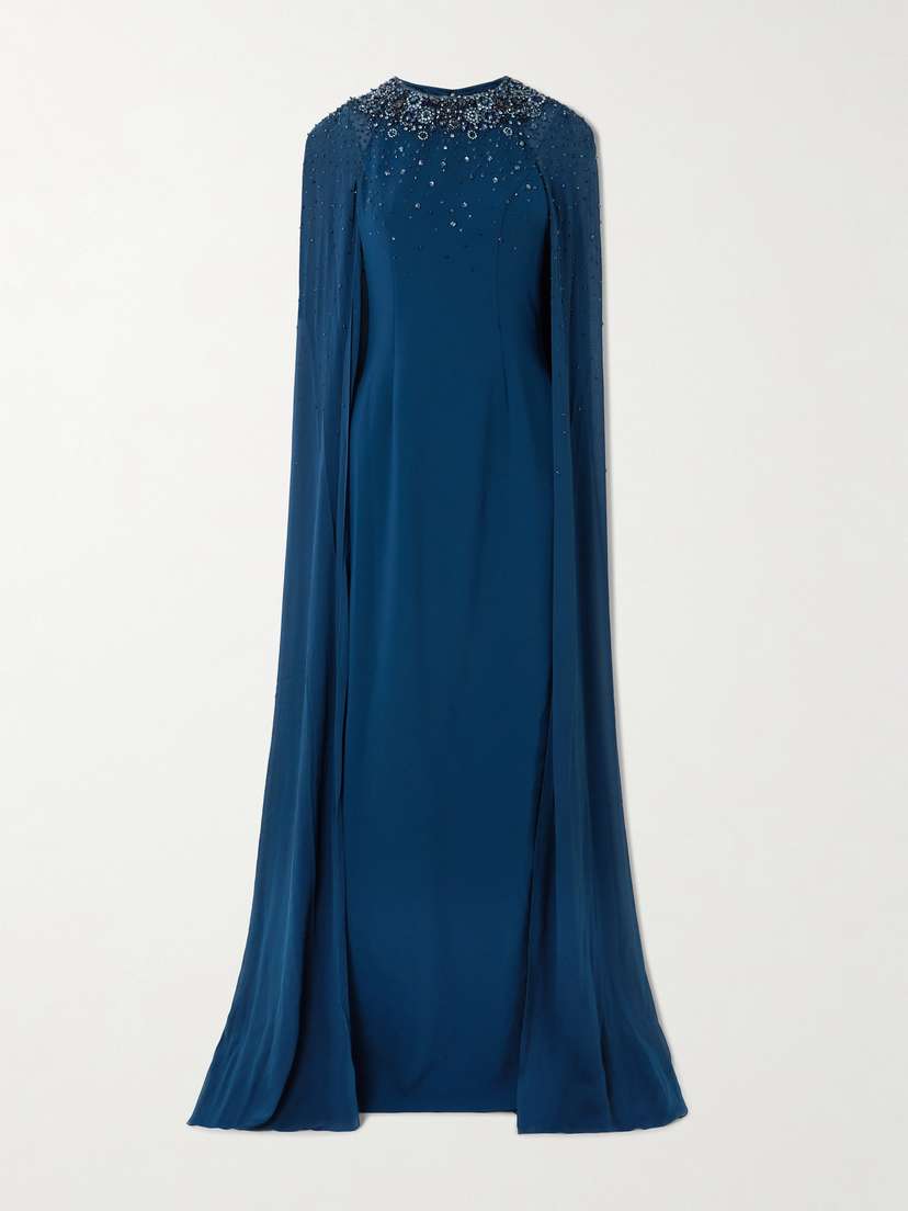 Jenny Packham Vita Cape-effect Embellished Crepe De Chine Gown