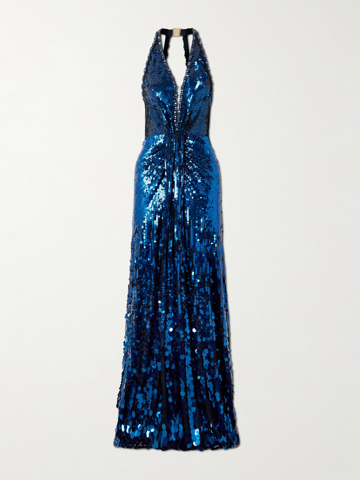 Jenny Packham Lisette Open-back Embellished Tulle Halterneck Gown In Blue