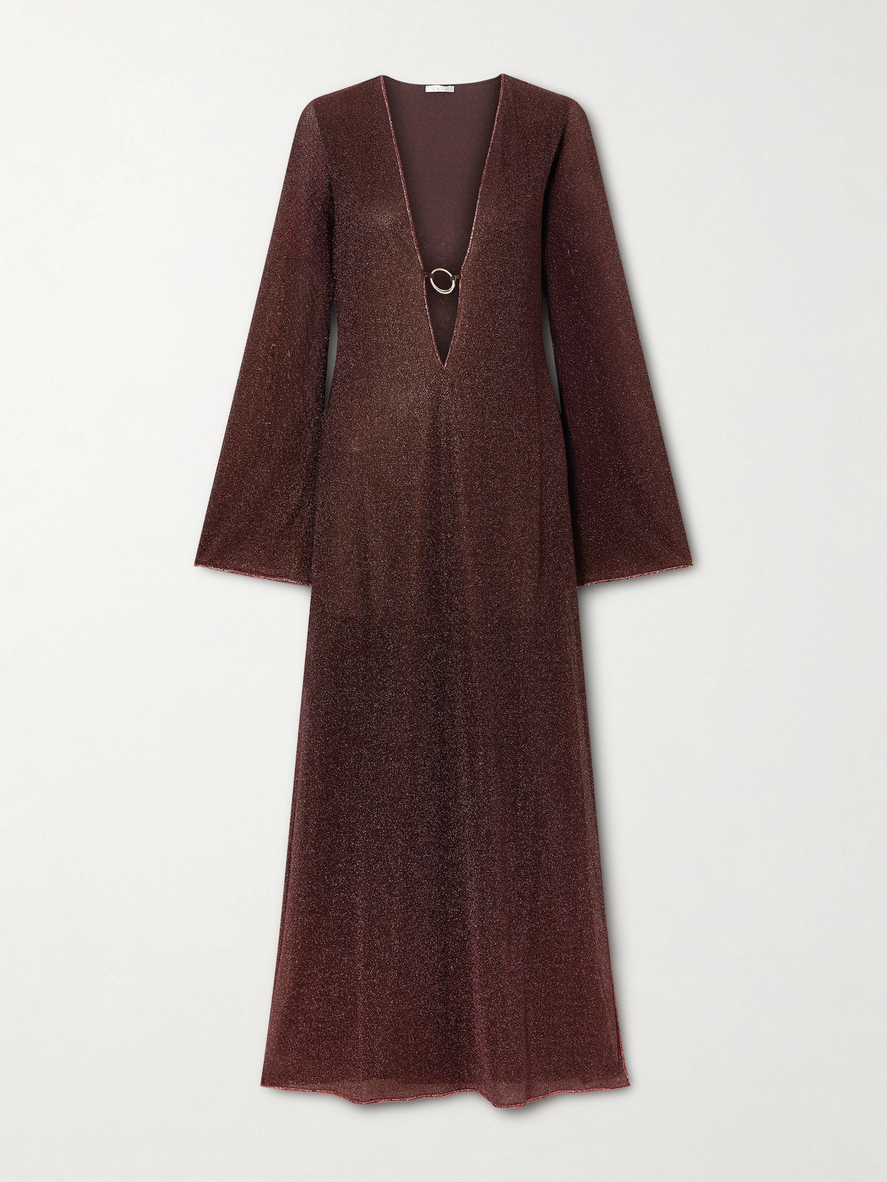 Oseree Lumière Metallic Stretch-knit Kaftan In Brown