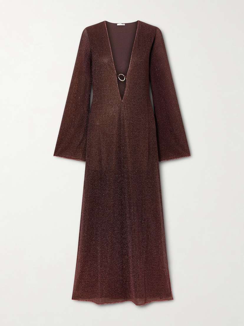 Oséree Lumière Metallic Stretch-knit Kaftan