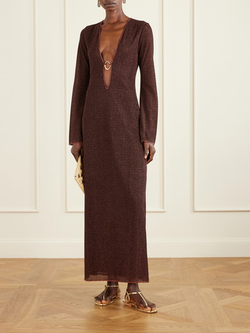 Oséree Lumière metallic stretch-knit kaftan