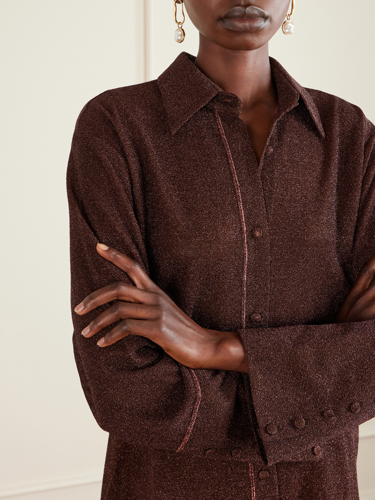 Oséree - Lumière Metallic Stretch-Knit Shirt