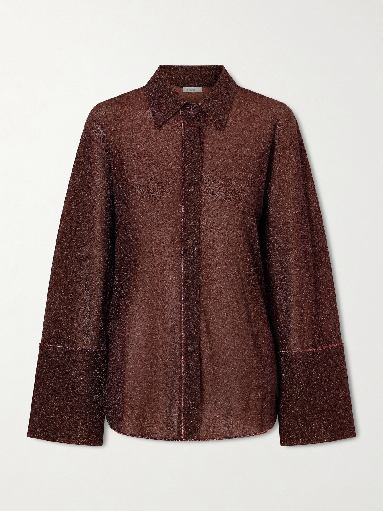 Oseree Lumière Metallic Stretch-knit Shirt In Brown