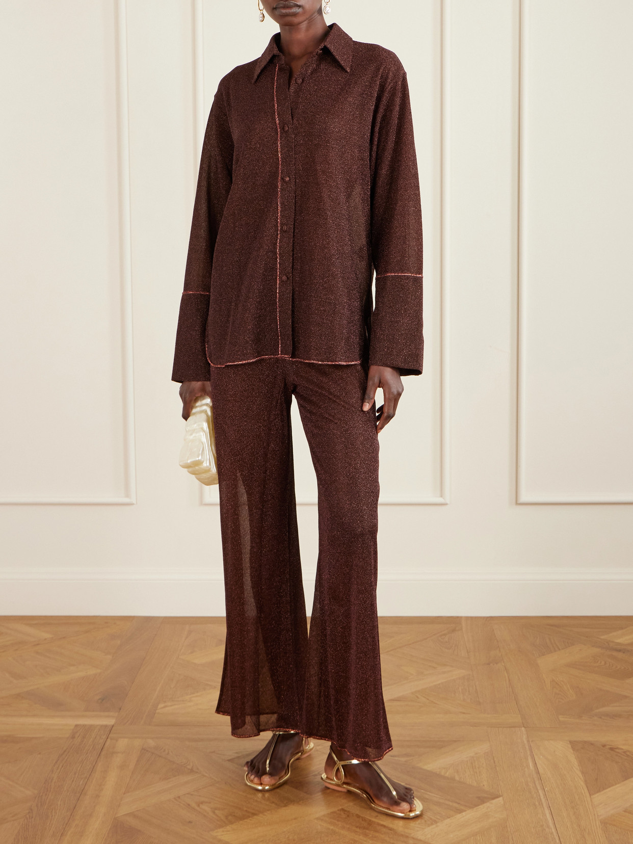 Oséree - Lumière Metallic Stretch-Knit Shirt