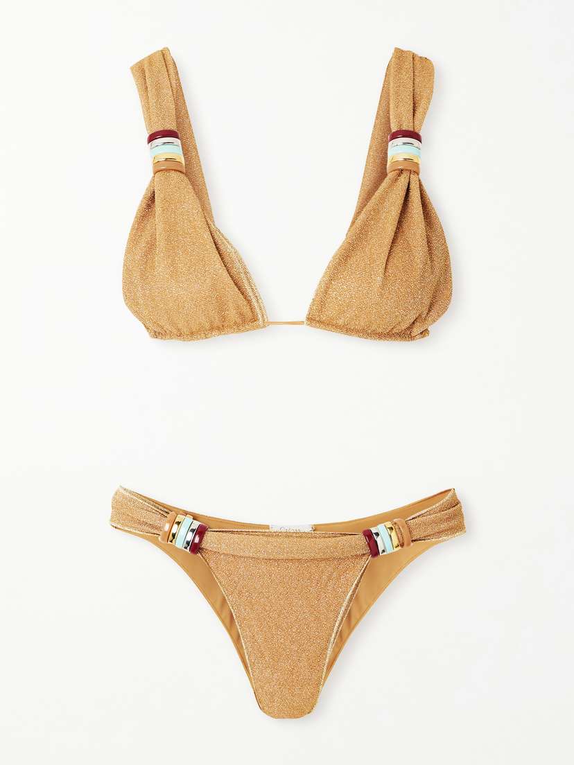Oséree Lumière Embellished Metallic Triangle Bikini