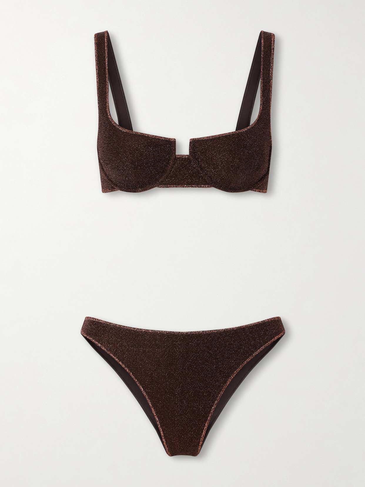 Oseree Lumière Metallic Balconette Bikini In Brown